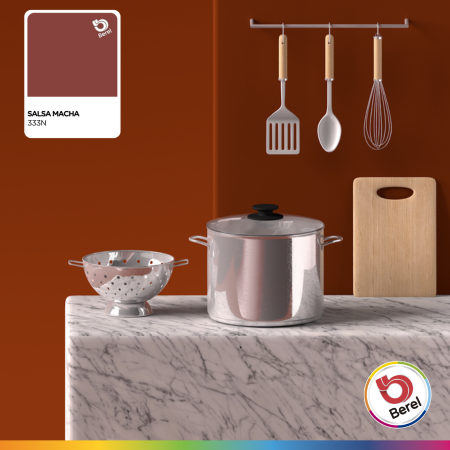 cocina color rojo salsa macha berel
