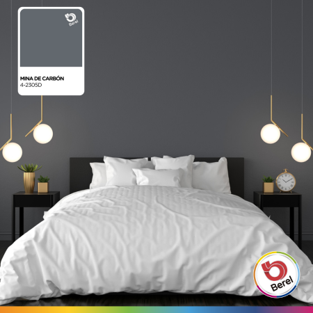recamara colcha blanca con pared gris berel