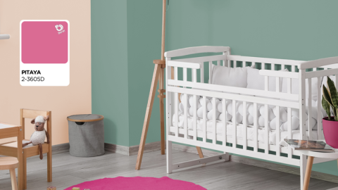 cuarto infantil turquesa, beige y color del año 2026 rosa pitaya