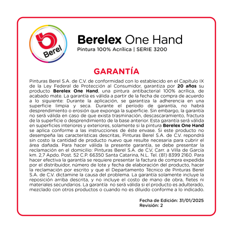 garantia pintura vinilacrilica berelex one hand pinturas berel