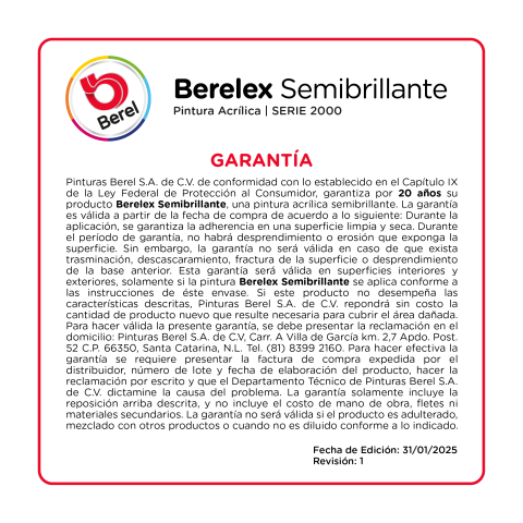 garantia pintura vinilacrilica berelex semibrillante pinturas berel