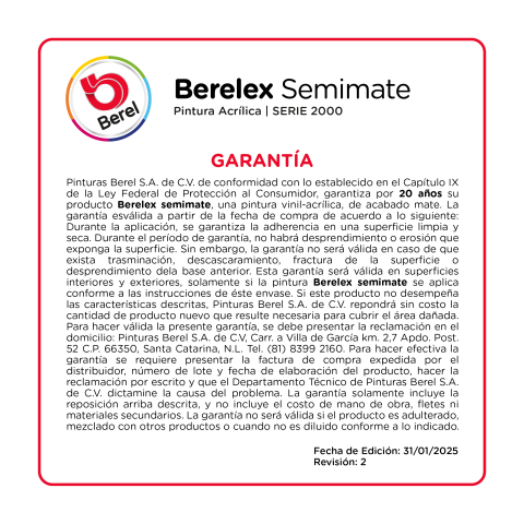 garantia pintura vinilacrilica berelex semimate pinturas berel