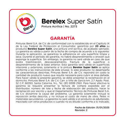 garantia pintura vinilacrilica berelex super satin pinturas berel