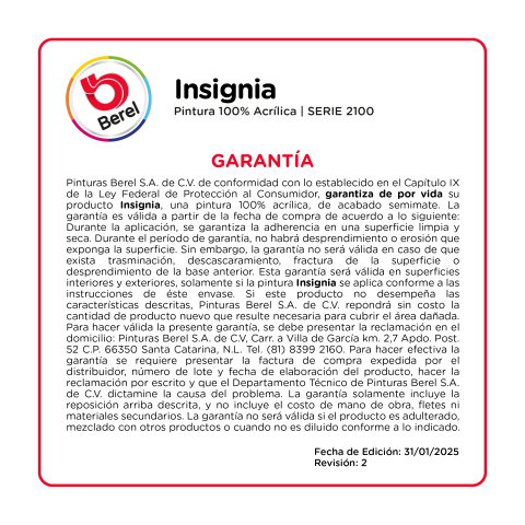 garantia pintura vinilacrilica insignia pinturas berel