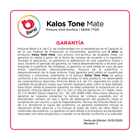 garantia pintura vinilacrilica kalos tone mate pinturas berel