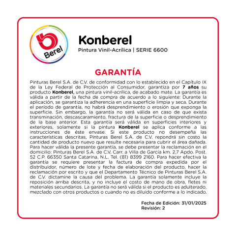 garantia pintura vinilacrilica konberel pinturas berel