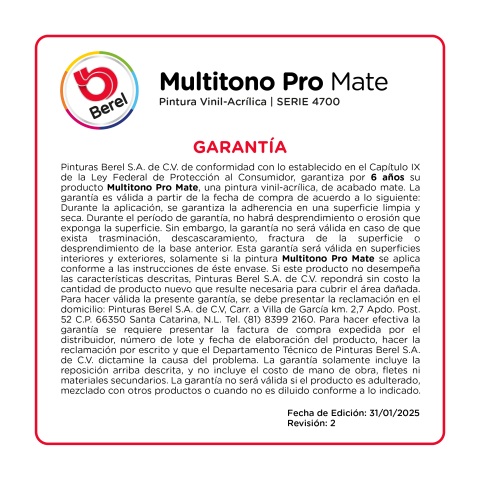 garantia pintura vinilacrilica multitono pro pinturas berel
